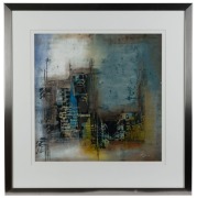 ARTIST UNKNOWN, Adamo City Abstract With Writing, two mixed media works, signed lower right (illegible), 55 x 54cm, 83 x 81cm overall each - 4