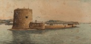 ARTIST UNKNOWN, Fort Denison, Sydney Harbour, watercolour, 21 x 41cm, 35 x 56cm overall