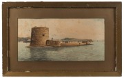 ARTIST UNKNOWN, Fort Denison, Sydney Harbour, watercolour, 21 x 41cm, 35 x 56cm overall - 2