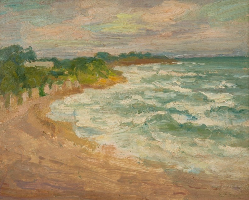 EMANUEL PHILLIPS FOX (1865-1915), View of Mentone Beach, oil on board, signed lower right "E.P. Fox", 19 x 26cm, 33 x 38cm overall, Provenance: Australian Art Auctions, Sydney, 1st July, 1991, lot 90/J "Vue de Mentone" (View  of Mentone), oil on panel, 19