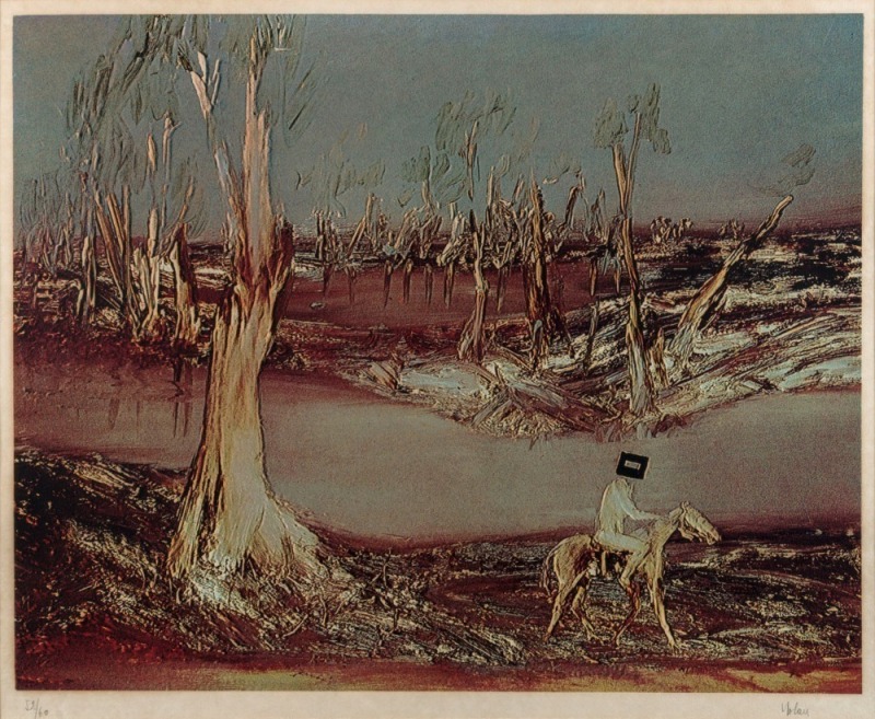 SIDNEY NOLAN (1917-1992), Ned Kelly series, lithograph 52/60, signed lower right "Nolan", ​​​​​​​53 x 64cm, 72 x 81cm