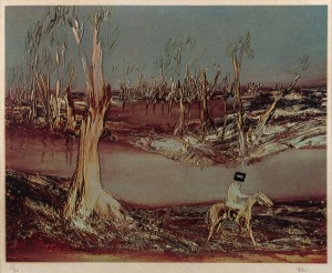 SIDNEY NOLAN (1917-1992), Ned Kelly series, lithograph 52/60, signed lower right "Nolan", ​​​​​​​53 x 64cm, 72 x 81cm