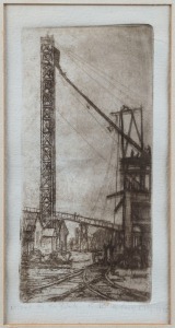 JESSIE CONSTANCE ALICIA TRAILL (1881 - 1967), Untitled (View of a Mine Entrance), circa 1924, etching, 18.5 x 9cm; framed 42.5 x 27.5cm.