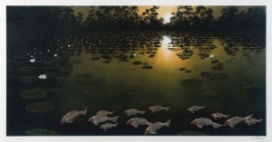 LIN ONUS (1948 - 1996), Untitled (Sunset Fish), colour lithograph, editioned 11/999 and signed in lower margin, 48 x 97cm; framed 82 x 127cm.
