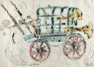 MARY VICTORIA TALBOT (b.1931) Fantastic Wagon, ink and watercolour, signed and dated 1957 lower right, 55 x 77cm; 73 x 92cm.