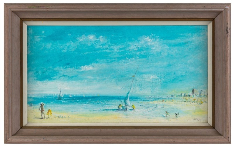 GREG IRVINE (1947 - ), (Williamstown beach),  oil on canvas board,  signed lower right "Irvine",  22cm x 38cm, 29cm x 47cm overall