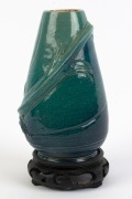 MARGUERITE MAHOOD&nbsp;blue and green glazed pottery vase with applied fish decoration, signed "Marguerite Mahood", with artist's monogram, 17cm high - 3