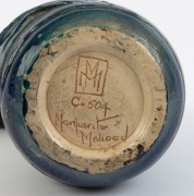 MARGUERITE MAHOOD&nbsp;blue and green glazed pottery vase with applied fish decoration, signed "Marguerite Mahood", with artist's monogram, 17cm high - 4