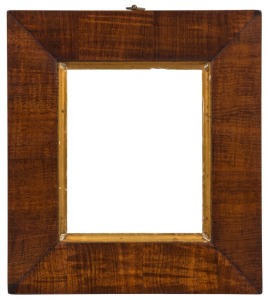 An antique Australian blackwood picture frame with gilt slip, Tasmanian origin, circa 1850, ​​​​​​​27 x 24.5cm overall, internal 16 x 13cm
