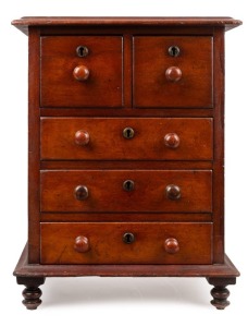 An Australian cedar apprentice chest of five drawers, 19th century, ​​​​​​​52cm high, 40cm wide, 27cm deep