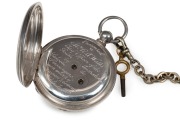 THE SOUTH AUSTRALIAN: antique sterling silver full hunter pocket watch on silver fob chain, engraved "Presented To Mr. R.A. WATTS Chief Officer Of The SOUTH AUSTRALIAN By The Saloon Passengers As A Mark Of Esteem. Adelaide, 1873". Together with a PORT OF - 3