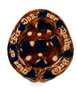 BENDIGO POTTERY bread plate with rare mottled blue and brown colourway, 19th century, 30cm wide
