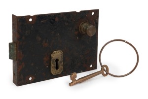 PENTRIDGE PRISON original cell door lock by CHARLES SMITH & SONS, with key, circa 1852, working order, ​​​​​​​25.5 x 18cm