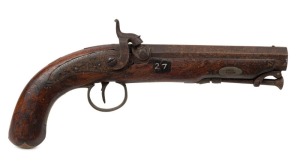 An antique English percussion cap pistol with octagonal barrel, early to mid 19th century, 23cm long