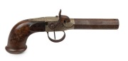 An antique percussion cap pistol with engraved lock, early to mid 19th century, stamped "M. F." plus oval mark "L.E.G.", 23cm long