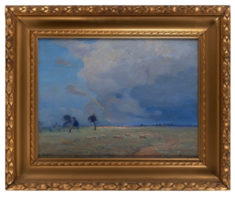 EDWARD CAIRNS OFFICER (1871 - 1921), Gathering Storm, (Darling Downs), Oil on canvas, 1916, signed 'E. Officer' lower left, titled, dated and named verso, 45 x 61cm; framed 67 x 83cm. Provenance: H.M.S. Cox, Wombat Park, Daylesford, thence by descent; Le