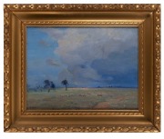 EDWARD CAIRNS OFFICER (1871 - 1921), Gathering Storm, (Darling Downs), Oil on canvas, 1916, signed 'E. Officer' lower left, titled, dated and named verso, 45 x 61cm; framed 67 x 83cm. Provenance: H.M.S. Cox, Wombat Park, Daylesford, thence by descent; Le