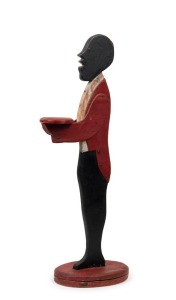 Dumbwaiter, Folk Art example of a hand-painted timber figure holding a tray, New South Wales origin, circa 1930, ex Leigh Taumoefolau Collection, 78cm high