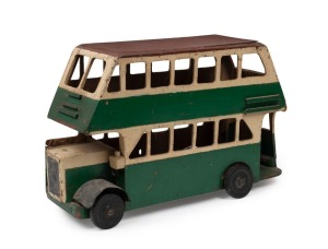 A Folk Art Sydney double decker bus toy, painted ply and metal, circa 1930s, 31cm high, 50cm long