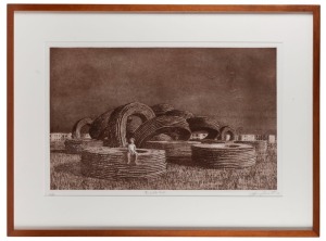 FRANK JEFFREY EDSON SMART (1921 - 2013), The Cable Coils, Aquatint etching, editioned lower left 41/80, signed and dated lower right Jeffrey Smart '01, 40 x 64cm; framed 66 x 88cm.