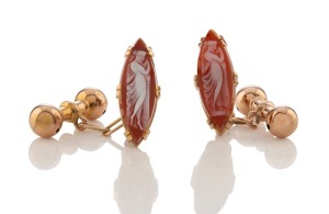 SIMONSEN of Melbourne pair of 9ct gold and hard stone cameo cufflinks, circa 1900