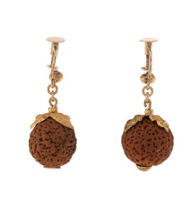 A pair of antique yellow gold and quandong seed earrings, 19th century