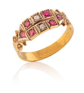 SIMONSEN OF MELBOURNE antique 15ct yellow gold ring, set with diamonds and rubies, 19th century, ​​​​​​​3.4 grams