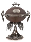 WILLIAM EDWARDS of Melbourne impressive silver and emu egg casket, adorned with emus, parrots, kangaroo and ferns. Bearing inscription "To A.A. Vansittart Esq, in grateful remembrance of Past Favors And Admiration Of Many,  Disinterested and Noble Actions