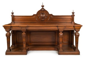 GEORGE THWAITES & SON of Melbourne, fine antique Australian cedar servery with carved shield back, circa 1860. From an original 1853 design by Blackie. An imposing and impressive 171cm high, 245cm wide, 67cm deep