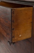 A rare solid casuarina chest of five drawers, Baltic pine packing case secondary timbers with blackwood knobs, South Australian origin, circa 1870. Unusual peg joint construction throughout, and scratched in cock beading to the drawer blades, most likely - 4