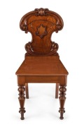 GEORGE DEBNEY (attributed) antique Australian cedar hall chair with shield back and finely carved centurion skirt legs, 19th century, ​​​​​​​91cm high