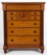 An antique Australian kauri pine chest of eight drawers with bobbin turnings and blackwood knobs, South Australian origin, circa 1880s, ​​​​​​​152cm high, 127cm wide, 56cm deep