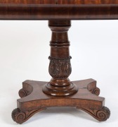 An impressive Colonial Australian cedar fold-over card table. Handsomely crafted in choice cuts of cedar with cross banded edge, cross grained ogee moulded frieze, finely carved and turned column, platform base and scrolling feet, Tasmanian origin, circa - 3