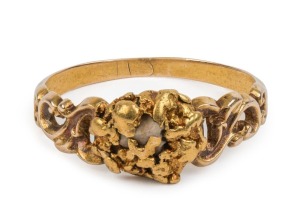 An antique yellow gold miner's ring, set with gold ore specimen, 19th century, ​​​​​​​4.4 grams