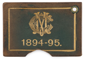 MELBOURNE CRICKET CLUB: 1894-95 Member's Season Ticket, No.3018 (unallocated); green leather with gold embossed logo and dates; small loss at lower edge.
