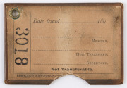 MELBOURNE CRICKET CLUB: 1894-95 Member's Season Ticket, No.3018 (unallocated); green leather with gold embossed logo and dates; small loss at lower edge. - 2