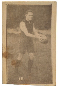 1921-25 VICTORIAN SUBURBAN PREMIUM - ST. KILDA: Rex De Garis, Card No.16, action image, on white stock, inscribed "Past and Present Champs" on reverse, for R.Hooper (Confectioners & Tobacconists, Port Melbourne); 1921-25 CARLTON: Charlie Canet, Card No.12