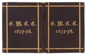  EAST MELBOURNE CRICKET CLUB: 1877-78 Member's Season ticket, brown leather with gold embossing, the interior printed in black with a charming image of a batsman at wicket, space for the member's name in manuscript (W.J. Daly) and the signature of the Hon - 2