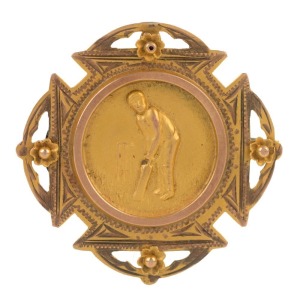 1927-28 NORTH CANBERRA CRICKET CLUB: 9ct gold pin badge "Presented by D. Dunlop to R. Havill, most improved player 1927-28. Parliament House, Canberra was opened in 1927.