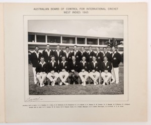 1965 AUSTRALIAN TOUR OF WEST INDIES: 1965 Official Australian team photograph, in folder, titled 'Australian Board of Control for International Cricket, West Indies, 1965', showing McKenzie 3nd left on back row; players names printed on mount beneath, overall 30x36cm. Provenance: The Graham McKenzie Collection.