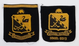 GRAHAM MCKENZIE COLLECTION - 1956 W.A. SCHOOLBOYS HOCKEY CAPTAIN: 1956 & 1957 embroidered West Australian Schoolboys hockey blazer pocket patches; both in very good condition. (2)