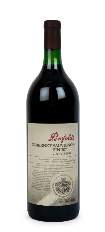 1983 PENFOLDS Bin 707, Cabernet Sauvignon, South Australia, bottle no. 132 in original wooden case (1 magnum). 