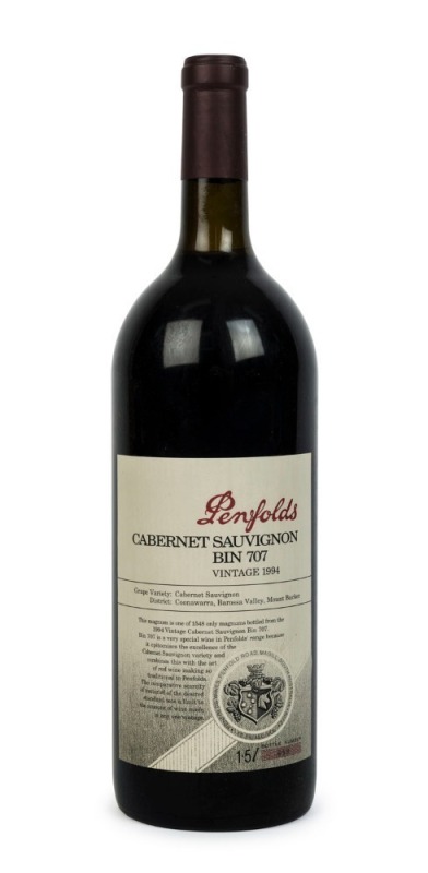 1994 PENFOLDS Bin 707, Cabernet Sauvignon, South Australia, bottle no. 089 in original wooden case (1 magnum). 