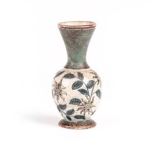 MARTIN BROTHERS: Pottery vase with sgraffito floral motif, incised"Martin Bros. London Southall". 14.5cm