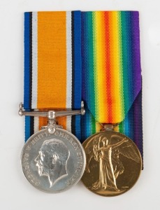 PAIR: 1914-18 British War and Victory Medals, impressed named R-18595 PTE. R.G. REMINGTON. K.R. RIF.C.. (2). Remington was killed in action on 21/3/1918 south of the Somme. Accompanied by research material. 