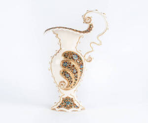 FISCHER: Hungarian pierced porcelain jug with gilt highlights. 34cm