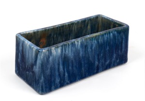 JOHN CAMPBELL blue glazed pottery trough, incised "John Campbell Launceston Tasmania", 12cm high, 31cm wide
