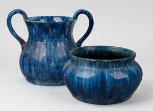 JOHN CAMPBELL two blue glazed pottery vases, A/F, incised "John Campbell, Tasmania", the larger 22cm