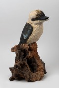 Australian pottery kookaburra ornament mounted on mulga wood base, ​​​​​​​47cm high