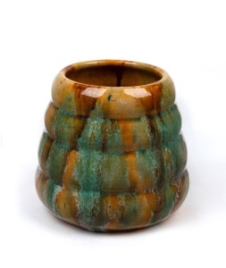 JOHN CAMPBELL green and yellow glazed pottery vase, incised "John Campbell, Tasmania", 8cm high